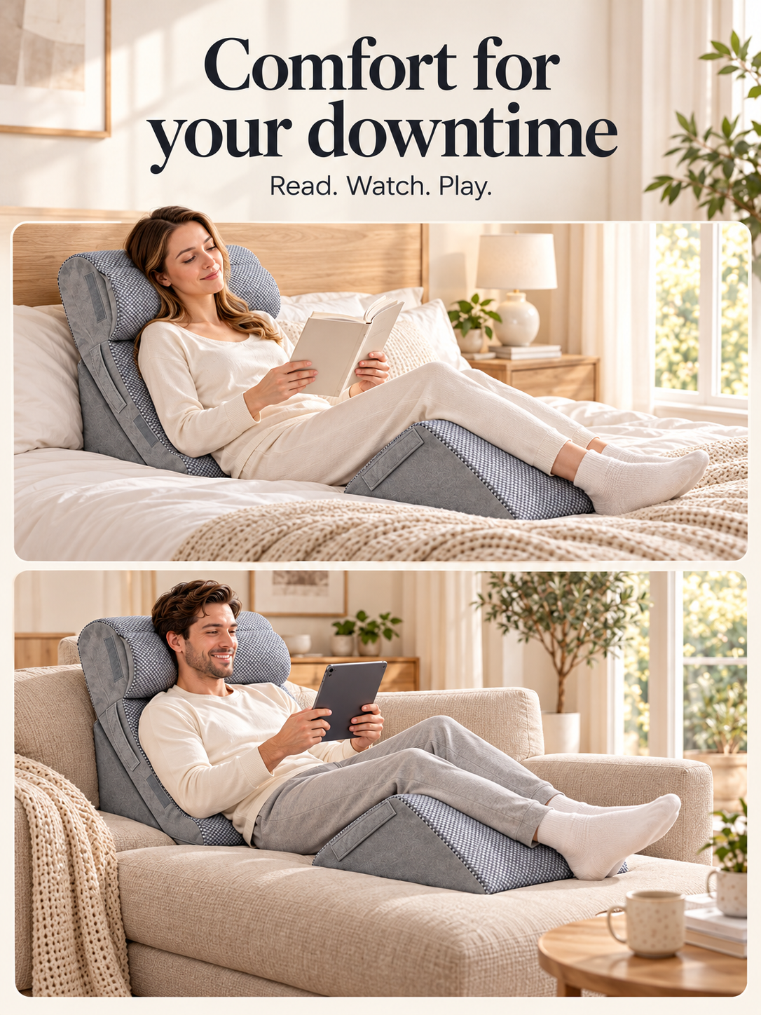 4-Pcs Modular Wedge Pillow Set for Reading & Lounging