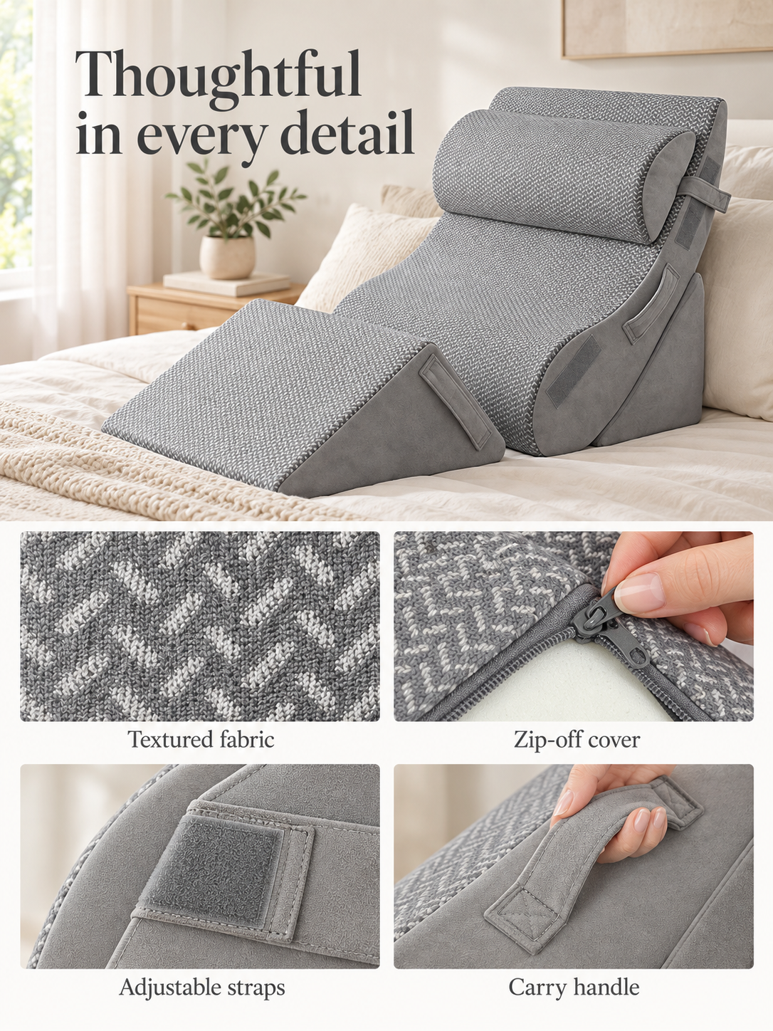 4-Pcs Modular Wedge Pillow Set for Reading & Lounging