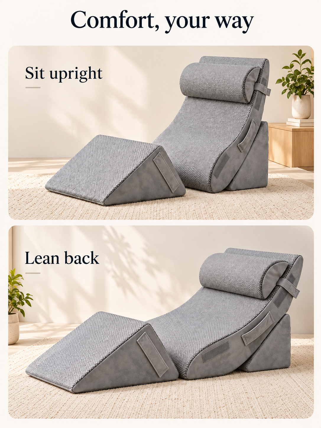 4-Pcs Modular Wedge Pillow Set for Reading & Lounging