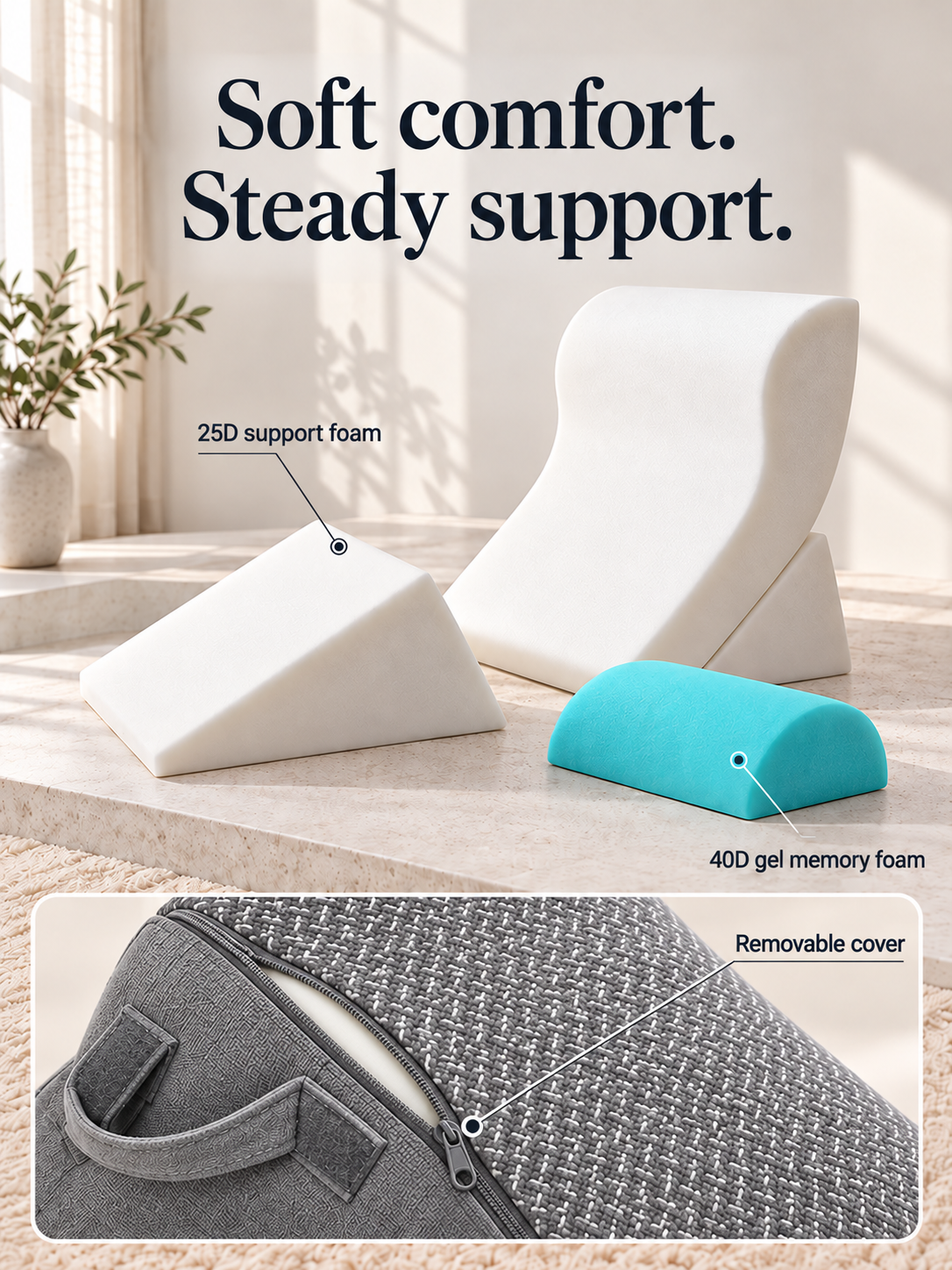 4-Pcs Modular Wedge Pillow Set for Reading & Lounging