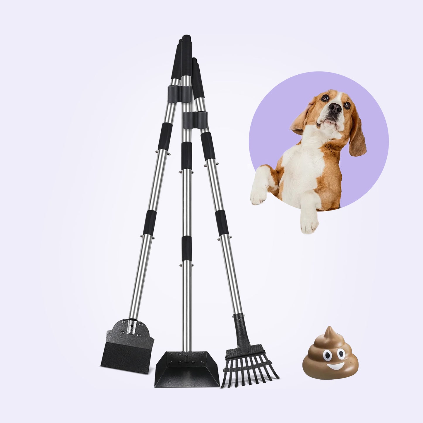 Topmart dog tray set with aluminium tray, rake and shovel, long steel rod