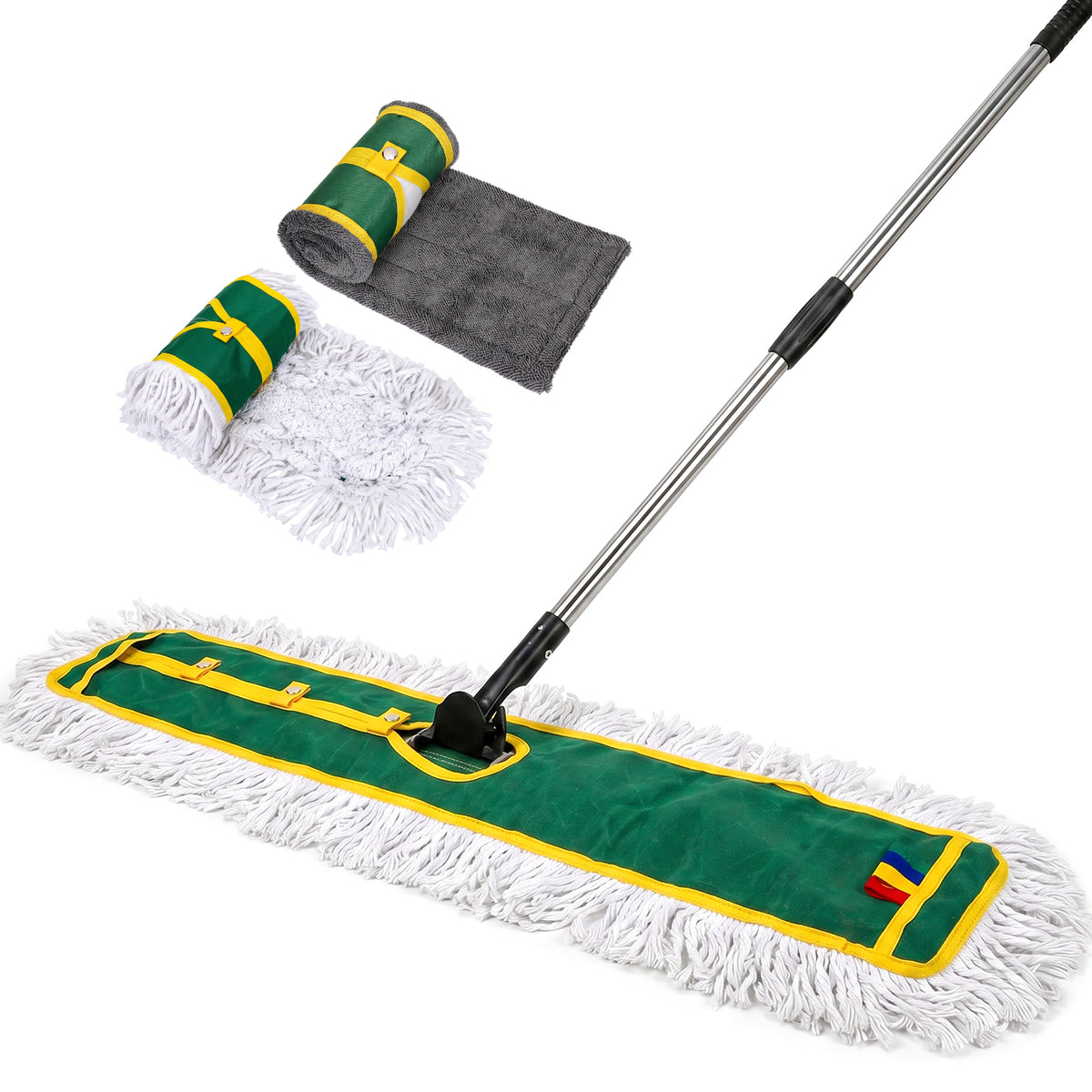 41" Commercial Dust Mop, Sweeping Mop for Floor Cleaning, with 2 Mop Pads Long Handle Mop for Hardwood Floors Marble, Laminated Board, Ceramic Tiles, Concrete, Garage, Hotel, Gym, office，Green