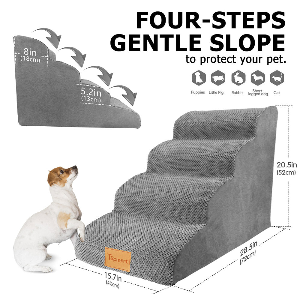 TOPMART 4-Tier Large Sponge Dog Ramp/Pet Staircase - Height 20.5"