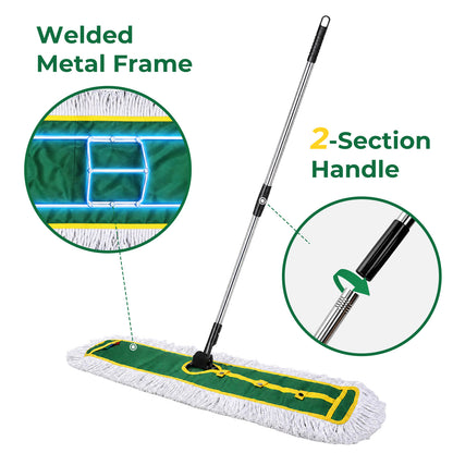 41" Commercial Dust Mop, Sweeping Mop for Floor Cleaning, with 2 Mop Pads Long Handle Mop for Hardwood Floors Marble, Laminated Board, Ceramic Tiles, Concrete, Garage, Hotel, Gym, office，Green