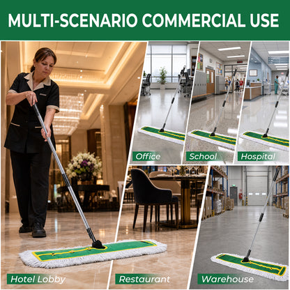 41" Commercial Dust Mop, Sweeping Mop for Floor Cleaning, with 2 Mop Pads Long Handle Mop for Hardwood Floors Marble, Laminated Board, Ceramic Tiles, Concrete, Garage, Hotel, Gym, office，Green