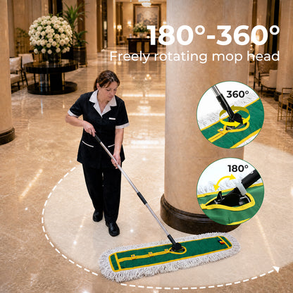 41" Commercial Dust Mop, Sweeping Mop for Floor Cleaning, with 2 Mop Pads Long Handle Mop for Hardwood Floors Marble, Laminated Board, Ceramic Tiles, Concrete, Garage, Hotel, Gym, office，Green