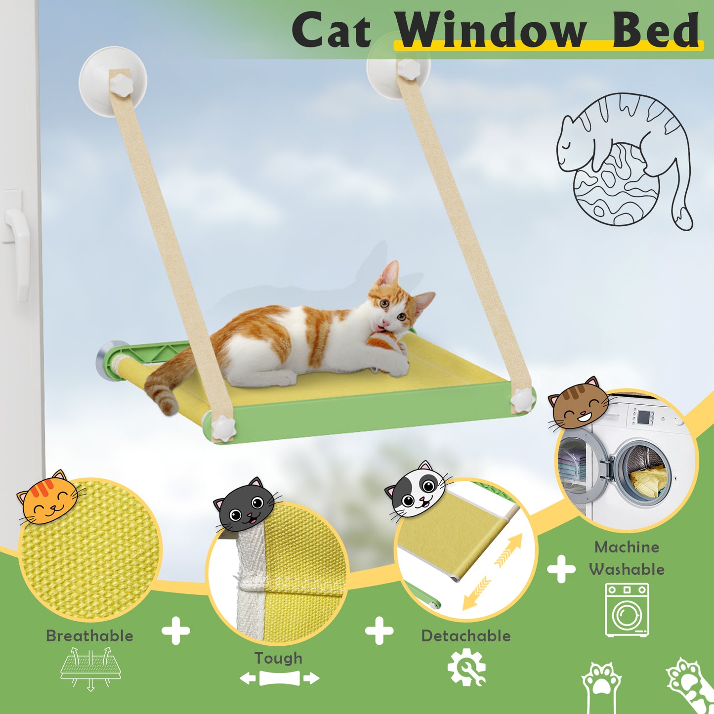 2-in-1 Large Cat Hammock - Fruity Green (44 lbs.) - TOPMART