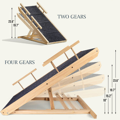 Adjustable Non-Slip Wooden Pet Ramp, 10.2"-23.6" Height-TOPMART