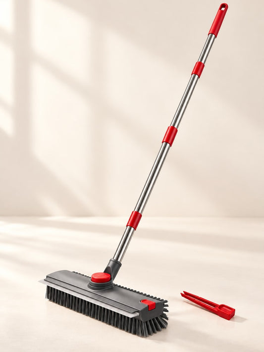 Long handle Floor Scrub Brush with Squeegee & Drain-Hair Hook