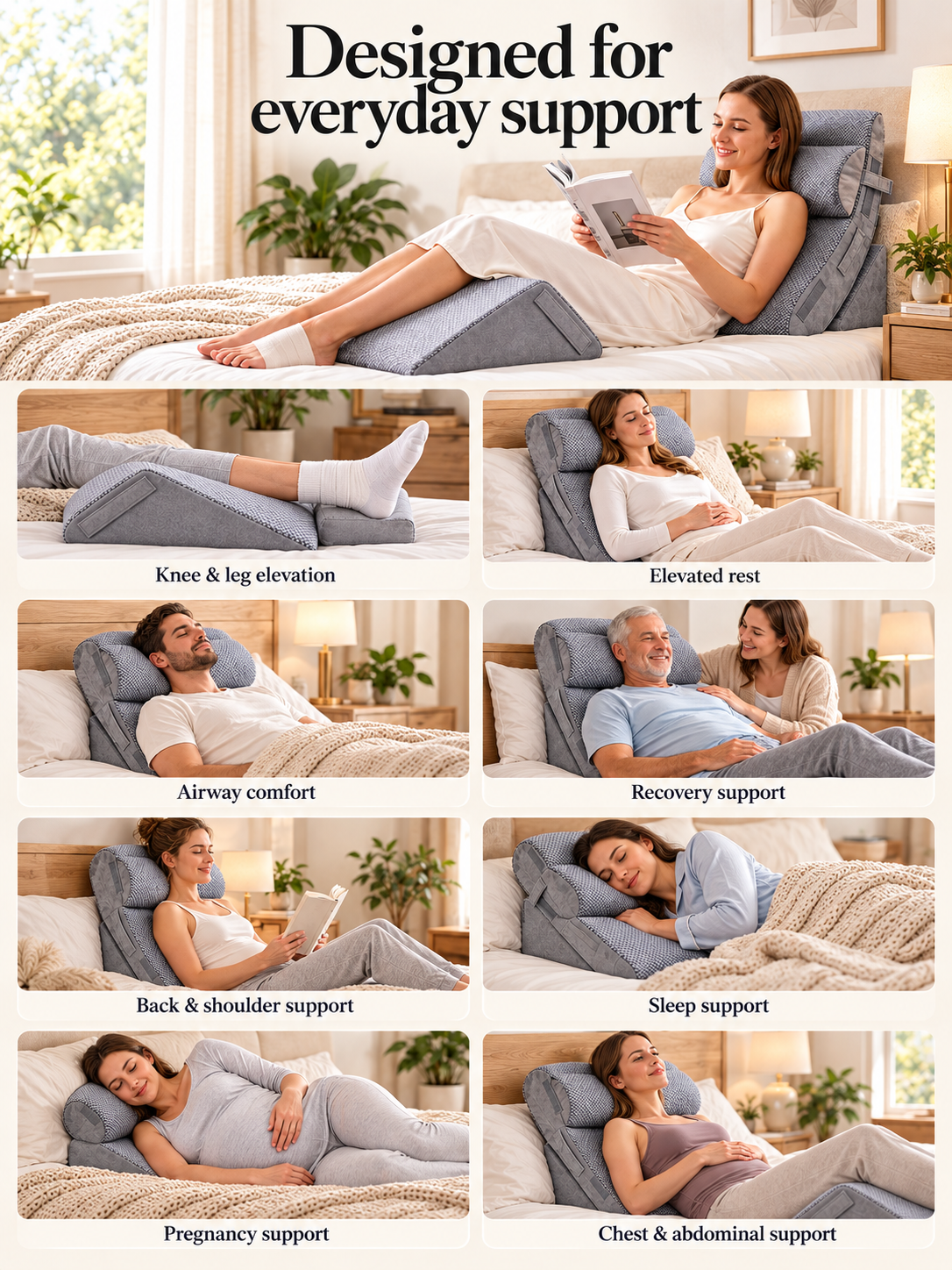 4-Pcs  Modular Wedge Pillow Set for Reading & Lounging