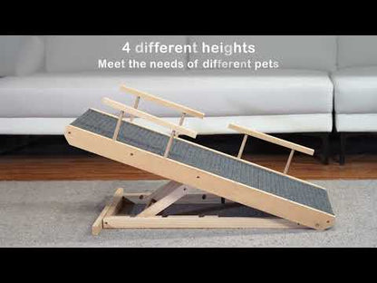 Adjustable Non-Slip Wooden Pet Ramp, 10.2"-23.6" Height-TOPMART