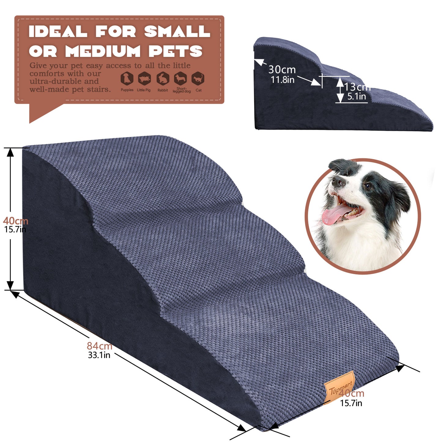 TOPMART three-layer extended sponge foam pet ladder/dog stairs