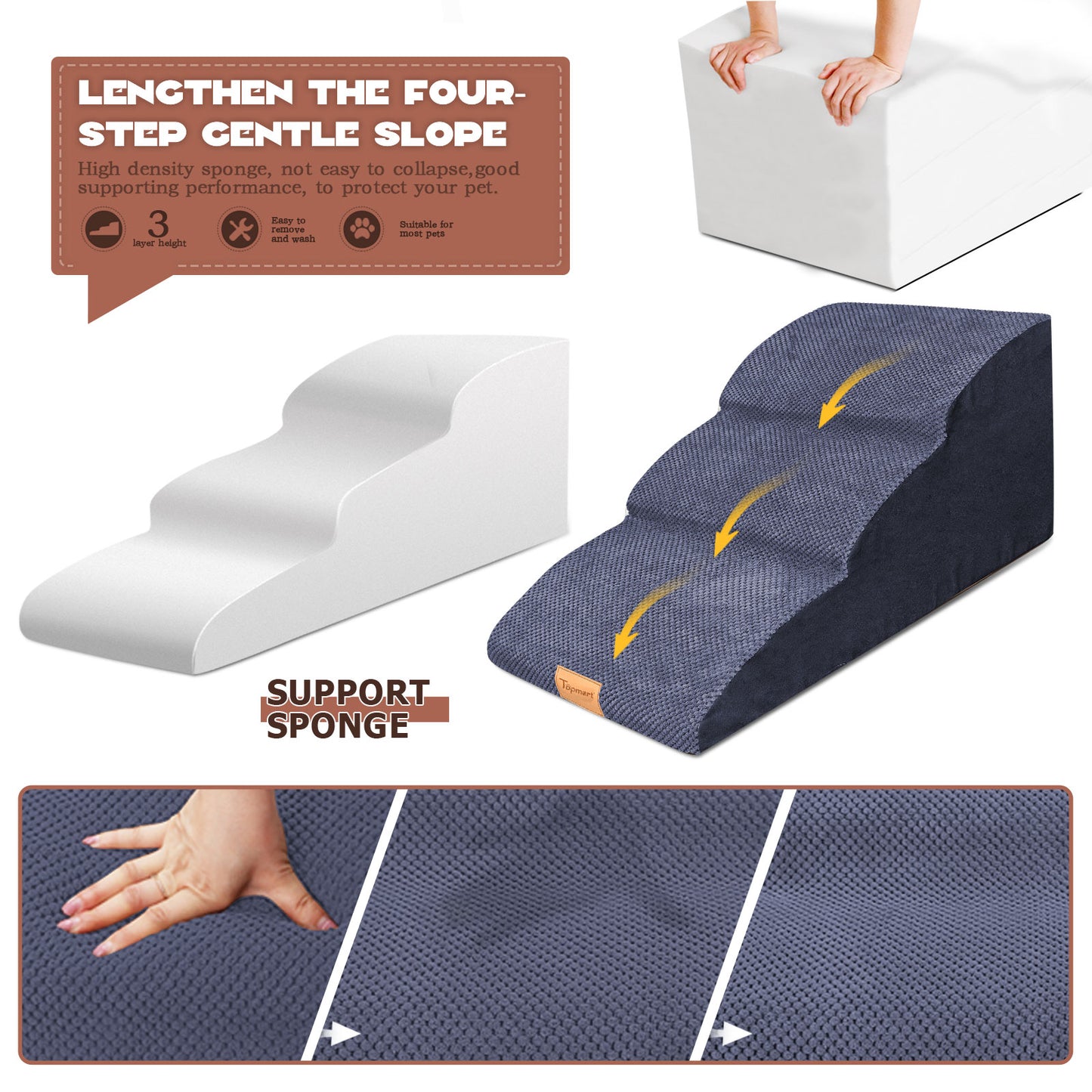 TOPMART three-layer extended sponge foam pet ladder/dog stairs