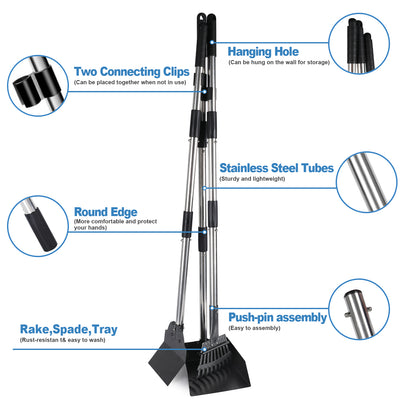 Topmart dog tray set with aluminium tray, rake and shovel, long steel rod