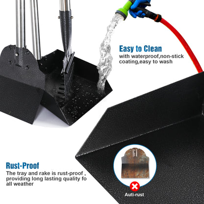 Topmart dog tray set with aluminium tray, rake and shovel, long steel rod